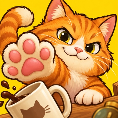 Illustration of a mischievous ginger cat and its paw